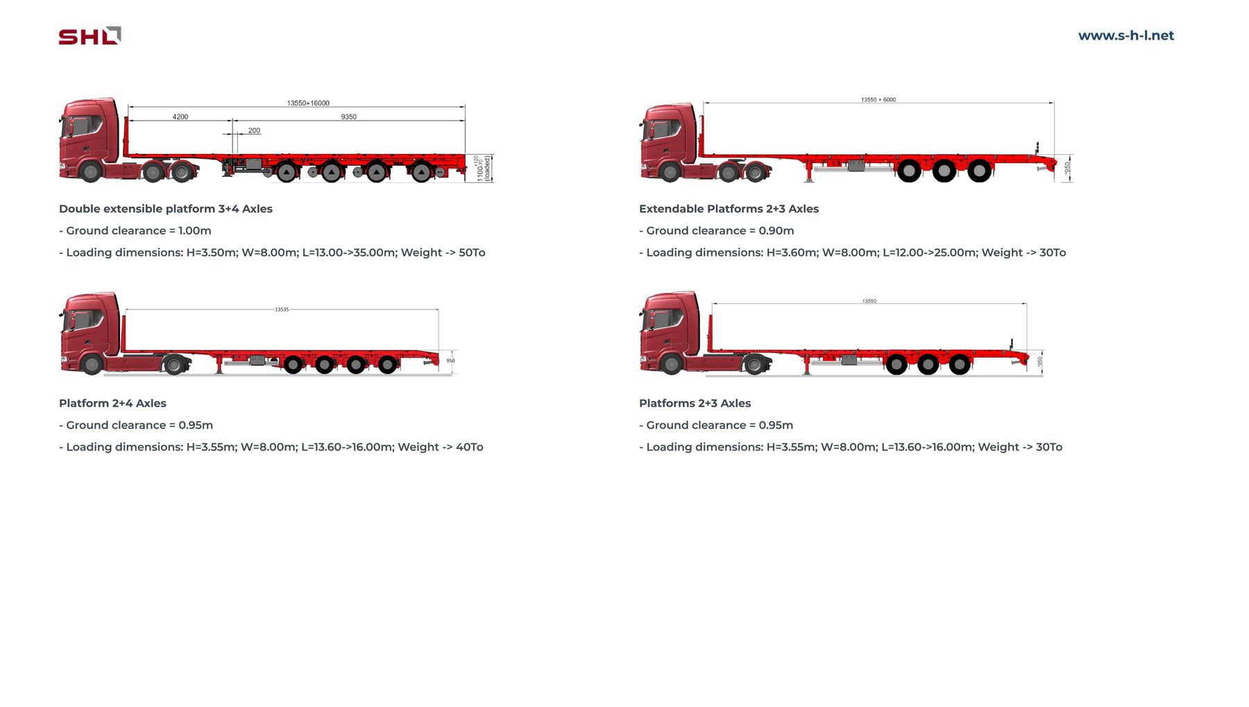 Double extensible platform 3+4, extendable platforms 2+3, platforms 2+4 and 2+3